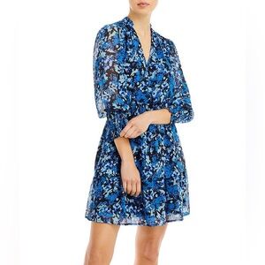 Aqua Abstract Print V Neck Mini Dress